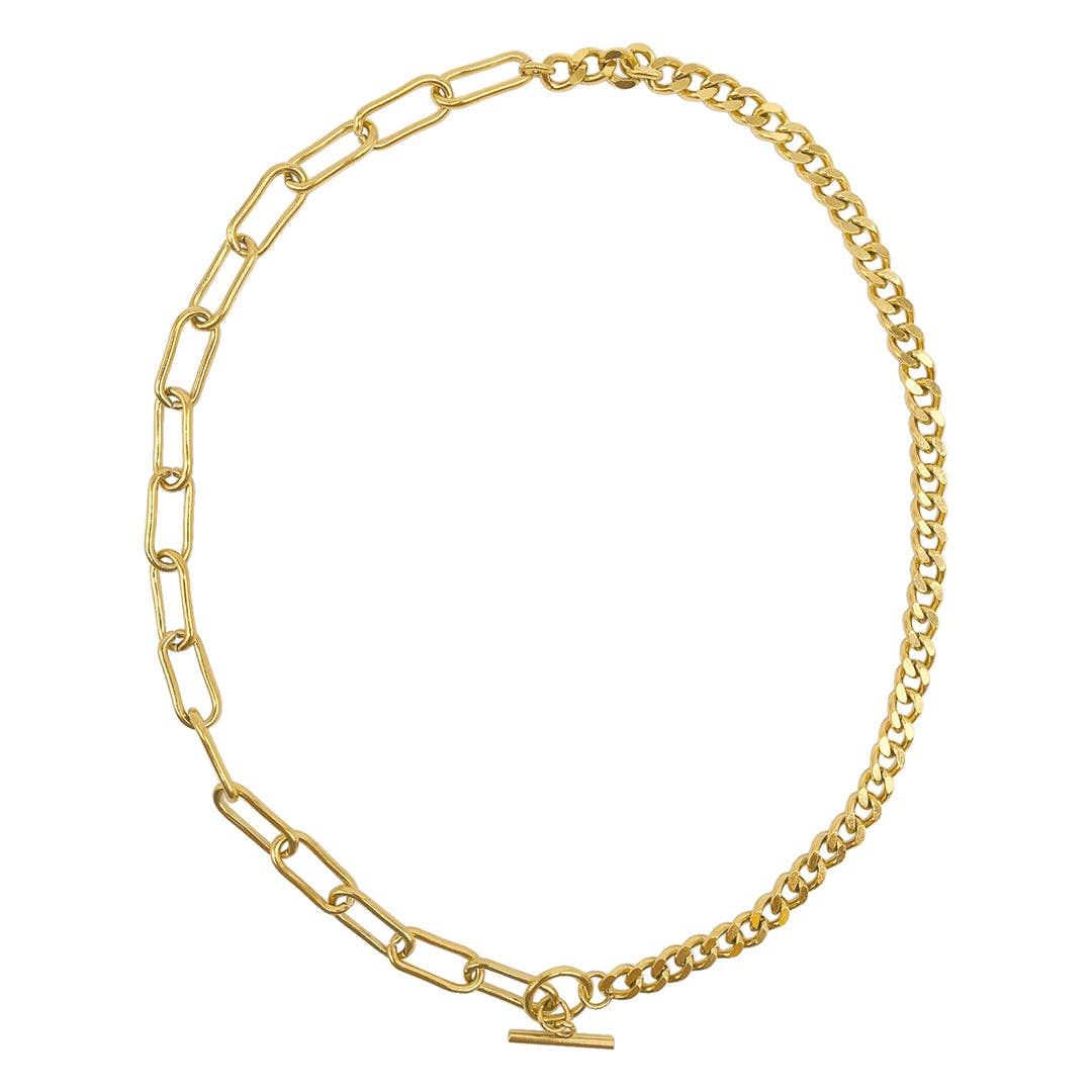 Adornia - Curb and Paper Clip Chain Toggle Necklace gold