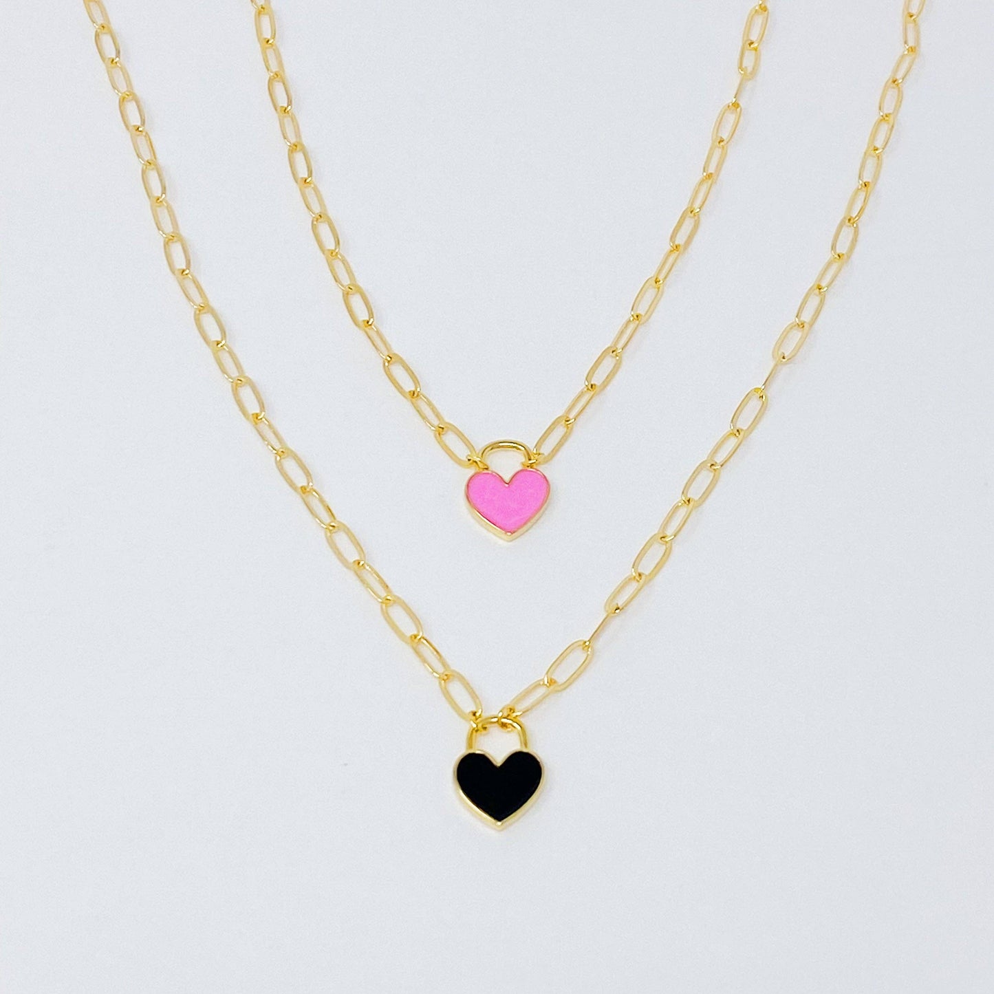 Colored & Locked Heart Necklace: White