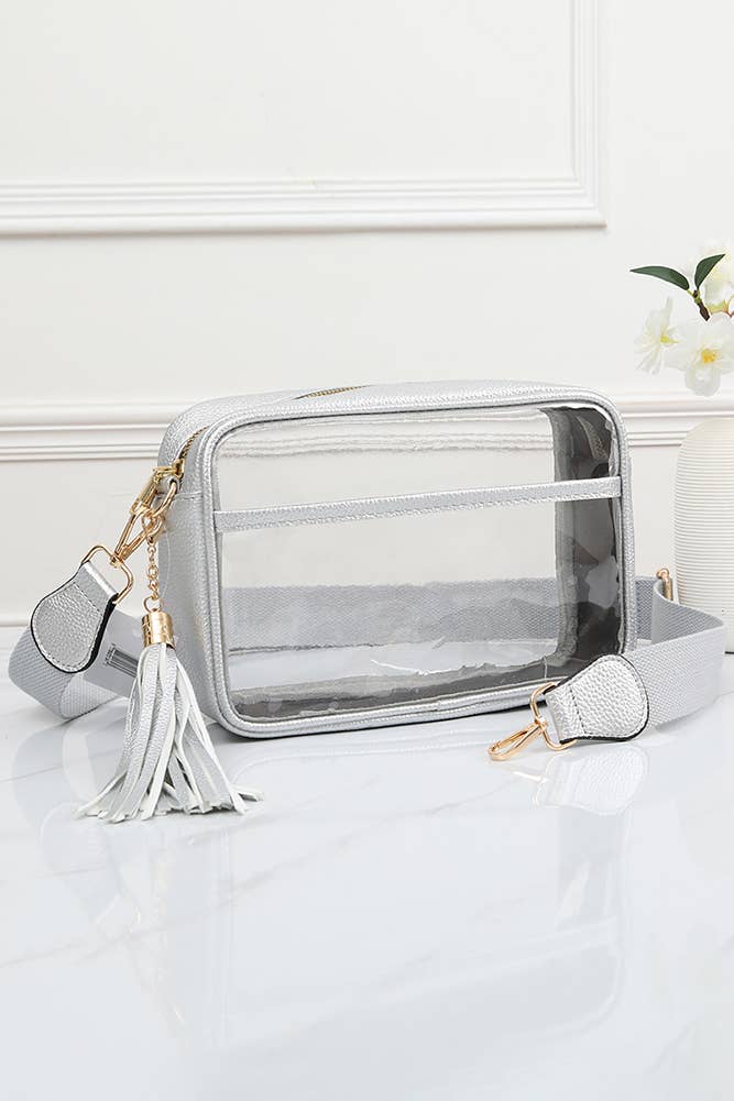 Clear PU Cross Body Game Day Bag: Gold