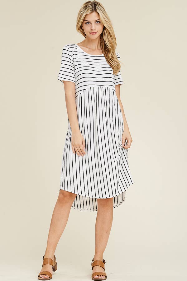 Striped High Waist Swing Dress