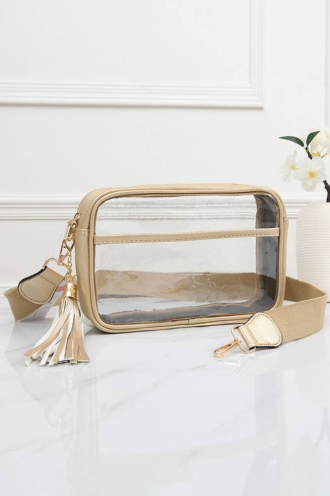 Clear PU Cross Body Game Day Bag: Gold