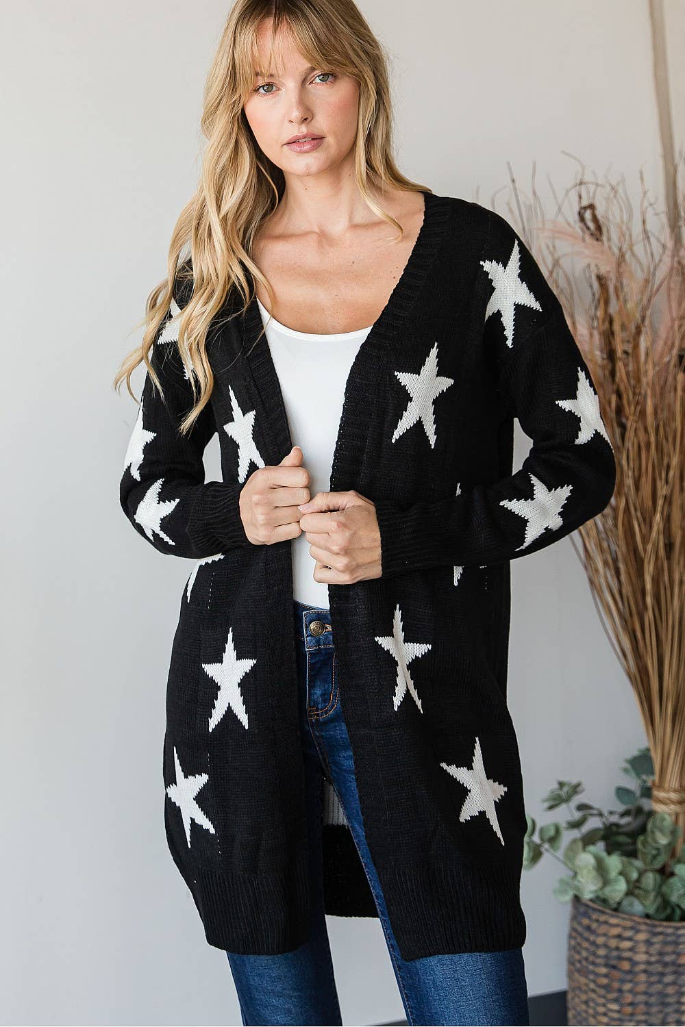 Star Print Sweater Cardigan