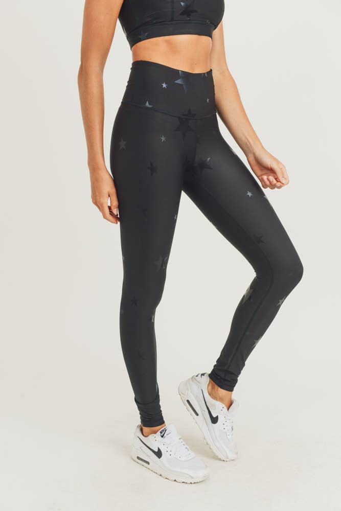 Black Star Foil High-Waisted Leggings Ladies And Plus Size