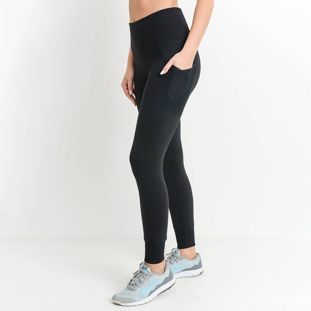 Overlay Side Pockets Full Leggings- black
