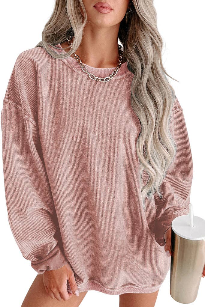 Pretty Bash - Washed Ribbed Pullover Sweatshirt: S / Blue
