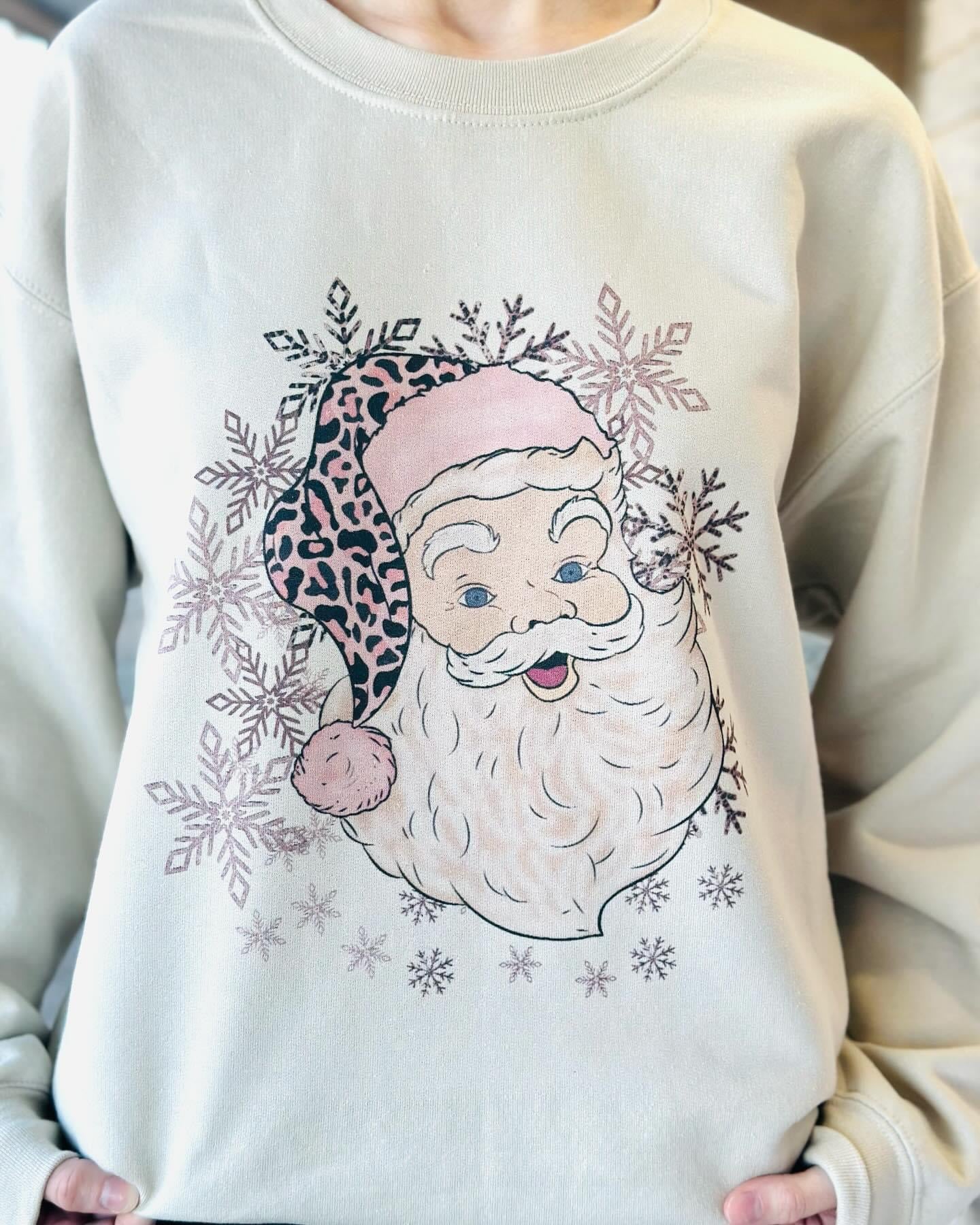 Leopard Print Santa Head Christmas Crewneck Sweatshirt