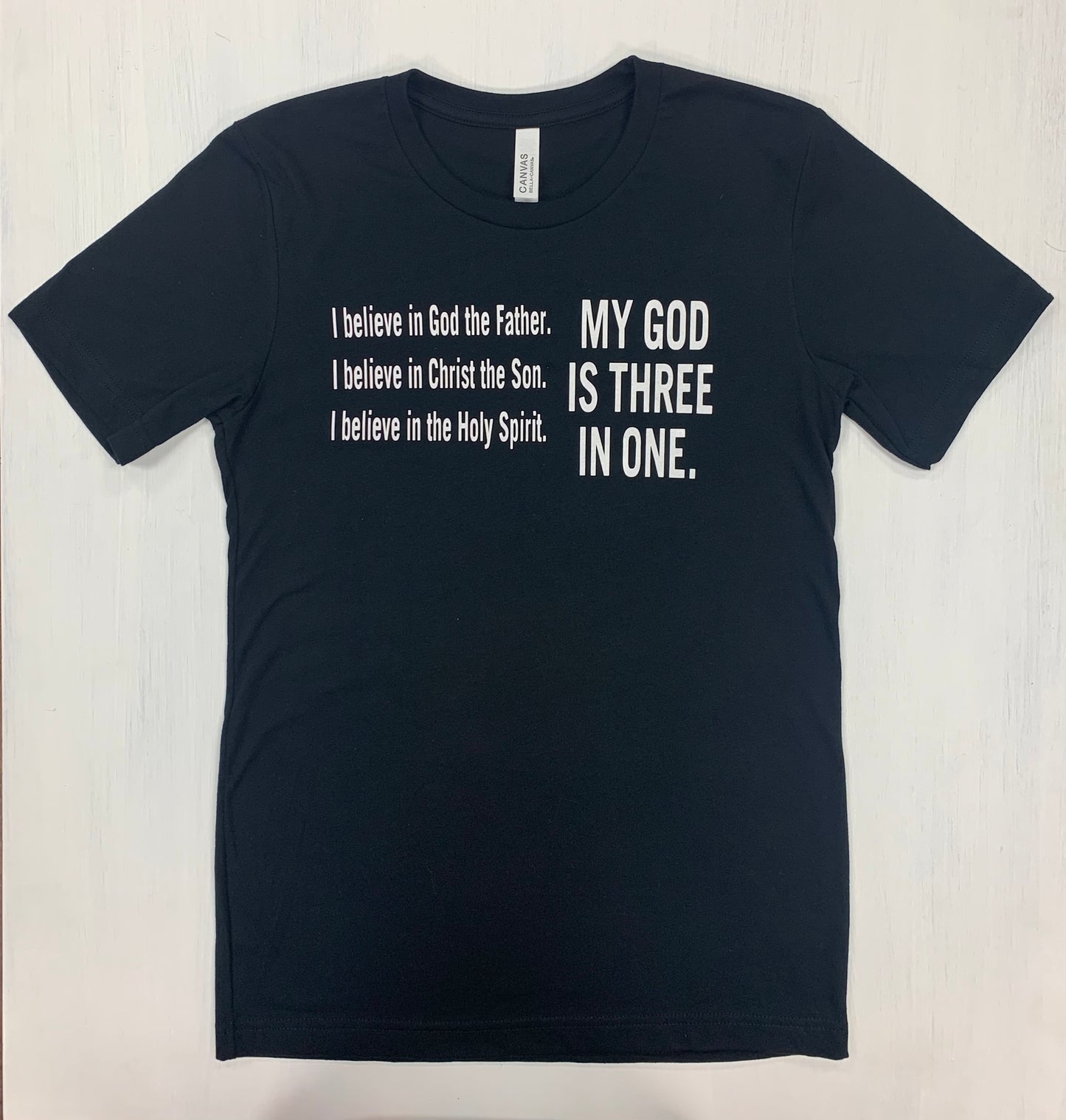 My God Is Three In One Graphic Tee- black