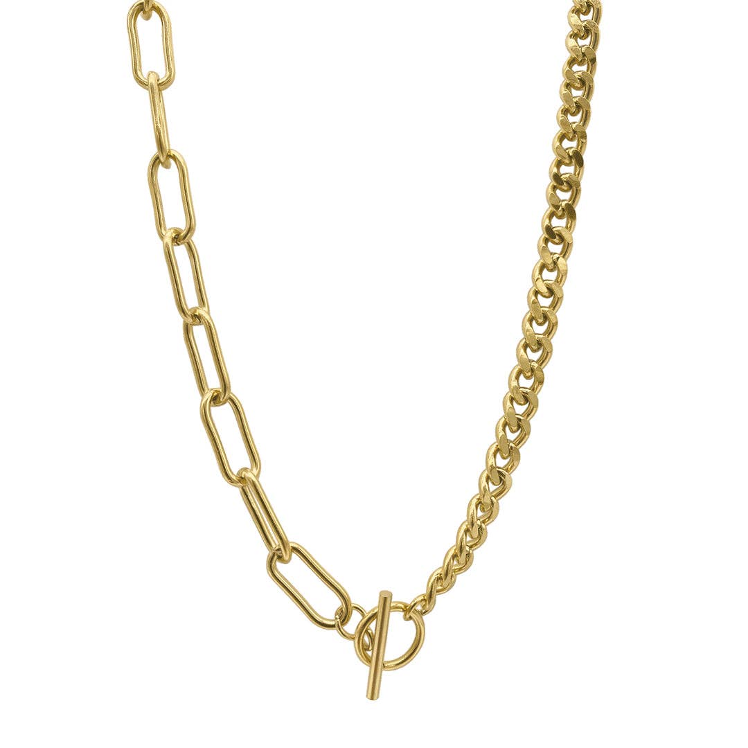 Adornia - Curb and Paper Clip Chain Toggle Necklace gold