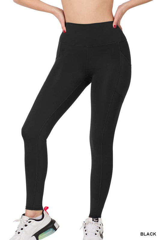 Athletic Wide Waistband Leggings With Pockets
