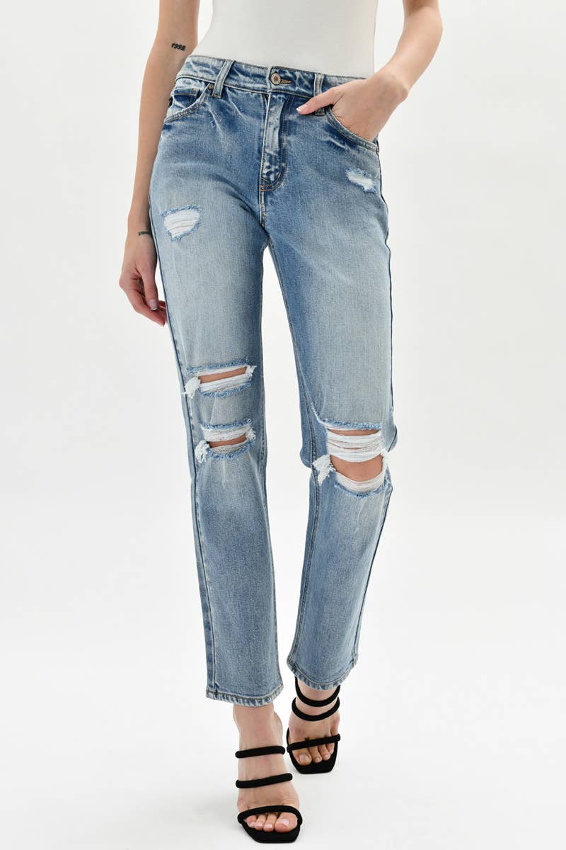 Kan Can High Rise Slim Straight Mom Jeans